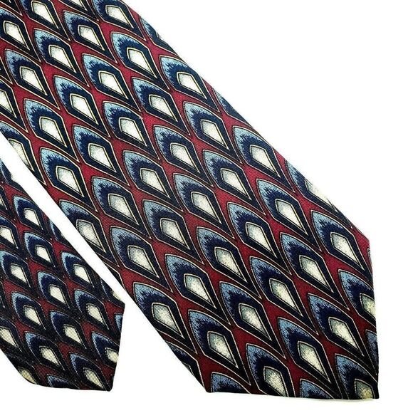 JZ Richards Parisian Silk Tie‎ Dark Red Geometric W - Picture 1 of 7